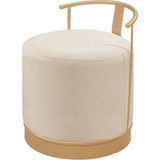 Asaella Mobilya Pufi Puf Gold Metal Çerçeveli Keten Çok Amaçlı Dekoratif Oturak, Makyaj Oturağı,montajsız Puf Bench - Krem