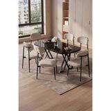 Asaella Mobilya Robii 90X168 Siyah Mermer Mdf Masa, Metal x Ayak, Metal Polo Sandalye, 6 Kişilik Mutfak Masası Takımı ve Yemek Masası Takımı - Krem