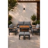 Asaella Mobilya Sole Serisi Balkon Takımı, 2-1-1ANTRASIT Bahçe Takımı, (2'li Koltuk 70X150, 2 Tekli Koltuk 70X70, Masa 70X110, 2 Puf) - Gri