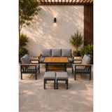 Asaella Mobilya Sole Serisi Balkon Takımı, 3-1-1 Gri Bahçe Takımı, (3'lü Koltuk 70X180, 2 Tekli Koltuk 70X70, Masa 70X110, 2 Puf)