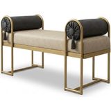 Asaella Mobilya Solid Bench 120 cm Metal Ayaklı Döşemeli Püsküllü Bench – Yatak Odası, Salon ve Antre Oturma Bankı - Krem