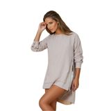 asaklı Giyim Kadın Premium Bambu Keten Kumaş Uzun Kollu İnci Süslemeli Rahat Kesim Tunik Bluz 3733368, 40, 3733, Taş, Kadın