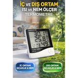 Asateknoloji Dijital Termometre İç Dış Ortam Isı Ve Nem Ölçer Problu Alarmlı Masaüstü Sıcaklık Ölçer Saatli