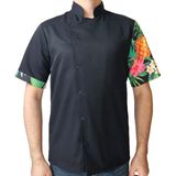 Aşçı Ceketi Desenli Unisex Çıtçıtlı Kısa Kollu Yazlık Chef Aşçı Mutfak Ceket Ananas Desenli - Siyah