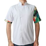 Aşçı Ceketi Desenli Unisex Çıtçıtlı Kısa Kollu Yazlık Chef Aşçı Mutfak Ceket Ananas Desenli - XL - Beyaz