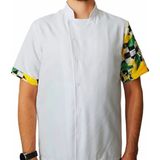 Aşçı Ceketi Desenli Unisex Çıtçıtlı Kısa Kollu Yazlık Chef Aşçı Mutfak Ceket Limon Desenli - 3XL - Beyaz