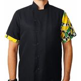 Aşçı Ceketi Desenli Unisex Çıtçıtlı Kısa Kollu Yazlık Chef Aşçı Mutfak Ceket Limon Desenli - 3XL - Siyah