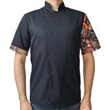 Aşçı Ceketi Desenli Unisex Çıtçıtlı Kısa Kollu Yazlık Chef Aşçı Mutfak Ceket Mandala Desenli - 2XL - Siyah