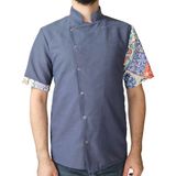 Aşçı Ceketi Desenli Unisex Çıtçıtlı Kısa Kollu Yazlık Chef Aşçı Mutfak Ceket Seramik Desenli - 2XL - Kot Mavisi