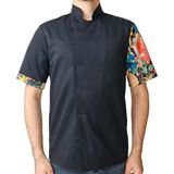 Aşçı Ceketi Desenli Unisex Çıtçıtlı Kısa Kollu Yazlık Chef Aşçı Mutfak Ceket Tablo Desenli - 2XL - Siyah