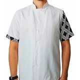 Aşçı Ceketi Desenli Unisex Çıtçıtlı Kısa Kollu Yazlık Chef Aşçı Mutfak Ceket Zincir Motif Desenli - 3XL - Beyaz