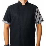 Aşçı Ceketi Desenli Unisex Çıtçıtlı Kısa Kollu Yazlık Chef Aşçı Mutfak Ceket Zincir Motif Desenli - 3XL - Siyah