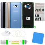 ASDAWN Galaxy S8 Arka Kapak Cam Değiştirme Önceden Takılmış Kamera Lensi + Tüm Yapıştırıcı + Kurulum Kılavuzu + Samsung Galaxy S8 SM-G950 Tüm Taşıyıcılar için Onarım Alet Seti (Mavi)