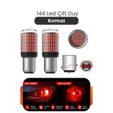 Asdelya 144 LED Çift Duy Kırmızı LED Ampul BAY15D 1157 Stop Fren Park Lambası 2 Adet