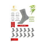 Asden Bambu Erkek Beyaz Soket Çorap 12'li Paket, Burun Dikişsiz, Yıkamalı 12 Çift Gri