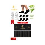 Asden Bambu Erkek Patik Çorap Beyaz Premium Kutu 6'lı, Yıkamalı, Burun Dikişsiz 6 Çift Siyah