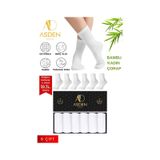 Asden Bambu Kadın Soket Çorap Beyaz Premium 6'lı Kutu, Burun Dikişsiz, Soft Yıkamalı Beyaz 6 Çift