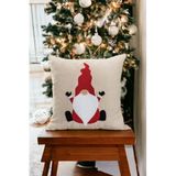 Asdiva 43X43 Yılbaşı Kırlent Kılıfı Bej Punch Desenli Yeni Yıl Noel Baba Cüce Süzene Panç 03