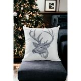 Asdiva 43X43 Yılbaşı Kırlent Kılıfı Beyaz Siyah Geyik Desenli Yeni Yıl Noel Mutlu Yıllar