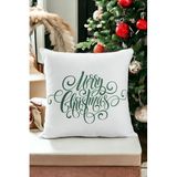 Asdiva 43X43 Yılbaşı Kırlent Kılıfı Beyaz Yeşil Yeni Yıl Noel Mutlu Yıllar Merry Christmas Yazılı