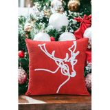 Asdiva 43X43 Yılbaşı Kırlent Kılıfı Kırmızı Beyaz Punch Geyik Desenli Yeni Yıl Noel Süzene Panç