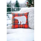 Asdiva 43X43 Yılbaşı Kırlent Kılıfı Kırmızı Ekose Kumaş Beyaz Punch Boz Ayı Desenli Süzene Panç