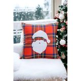 Asdiva 43X43 Yılbaşı Kırlent Kılıfı Kırmızı Ekose Kumaş Beyaz Punch Noel Baba Desenli Süzene Panç