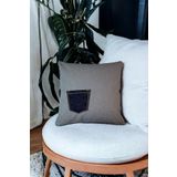 Asdiva Kot Kumaştan Cep Detaylı 43X43 Dekoratif Kırlent Kılıfı Gri Denim Modern