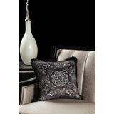 Asdiva Lüks Kadife 43X43 Cm Kırlent Kılıfı Dekoratif Yumuşak Salon Avangart Saçaklı Siyah Mandala