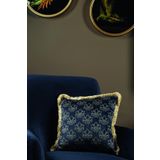Asdiva Lüks Kadife 43X43 Cm Kırlent Kılıfı Dekoratif Yumuşak Salon Koltuk Avangart Saçaklı Lacivert