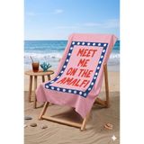 ASDİVA Meet Me On The Amalfi Yazılı Pembe Tasarım Plaj Havlusu 75x150