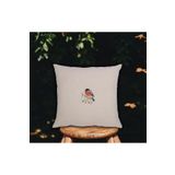 Asdiva Nakışlı, Hambez Kumaş Kuş Desen 45X45 Dekoratif Kırlent Kılıfı Krem