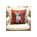Asdiva Outlet Yılbaşı Kırlent Kılıfı Kırmızı Ekose Kumaş Beyaz Punch Geyik Desenli Süzene Panç 43X43