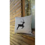 Asdiva Yılbaşı Kırlent Kılıfı Bej Zemin Geyik Desenli Noel Yeni Yıl 43X43