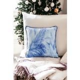 Asdiva Yılbaşı Kırlent Kılıfı Mavi Yeni Yıl Noel Kar Temalı Biyeli 43X43 Mavi-Beyaz