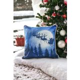 Asdiva Yılbaşı Kırlent Kılıfı Mavi Yeni Yıl Noel Kar Temalı Biyeli 43X43 Mavi