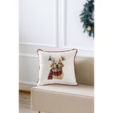 ASDİVA Yılbaşı Noel Yeni Yıl Temalı Golden Desenli Kırmızı Biyeli Dekoratif Kırlent Kılıfı-45x45