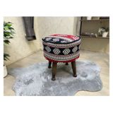 Asedia Miskin Ceviz Kilim Desen Yuvarlak Puf Ayakucu Tabure