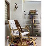 Asedia Mobilya Vintage Kuğu Naturel Krem El Oyması Ahşap Sallanan Sandalye Dinlenme Koltuğu Berjer