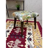 Asedia Trend Ceviz Yeşil Retro Ahşap Ayak Uzatma Pufu Makyaj Koltuğu Tabure