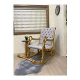 Asedia Vintage Kuğu Naturel Taş Rengi El Oyması Ahşap Sallanan Sandalye Dinlenme Koltuğu Berjer