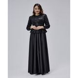 Asees Orta Beden Peplum Detaylı Tesettür Abiye Elbise - Siyah - 44