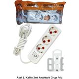 Asel 2 Metre Askı Aparatlı Anahtarlı 3'lü Grup Priz -68134