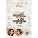 Asel Aksesuar 2'li Set Zirkon Taşlı ve İncili Altın Kaplama Metal Klips Saç Tokası Farklı Model Seçenekli asel 114a