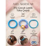 Asel Aksesuar 3'lü Figürlü ve Düz Çocuk Saç Lastik Toka Seti - Mavi