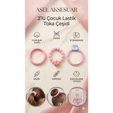 Asel Aksesuar 3'lü Figürlü ve Düz Çocuk Saç Lastik Toka Seti - Pembe