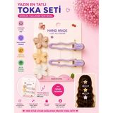 Asel Aksesuar 5'li Set Dalgalı Pens Toka ve Çiçek Figürlü Kıskaç Çocuk Saç Tokası Seti (Farklı Renk Seçenekli) - Mor