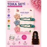 Asel Aksesuar 5'li Set Dalgalı Pens Toka ve Çiçek Figürlü Kıskaç Çocuk Saç Tokası Seti (Farklı Renk Seçenekli) - Yeşil
