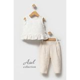 Asel Collection Kız Bebek 2’li Takım – Fırfır Detaylı Bluz ve Desenli Pantolon Set - 24 - 36 Ay - Kahverengi - Açık Bej