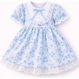 Asel Collection Kız Çocuk Çiçek Desenli Dantel Yaka Elbise – Vintage Şık Tasarım (Pembe/mavi/haki) - 4 Yaş - Bebek Mavisi